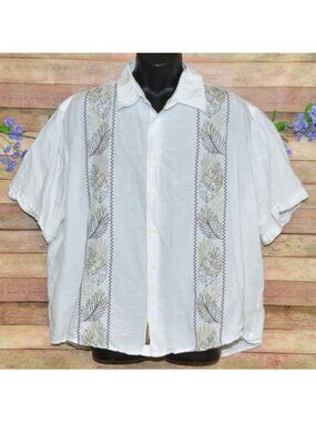 Cubavera Cubavera Tropical Embroidered Button Up Guayabera Shirt Linen Size 2XL